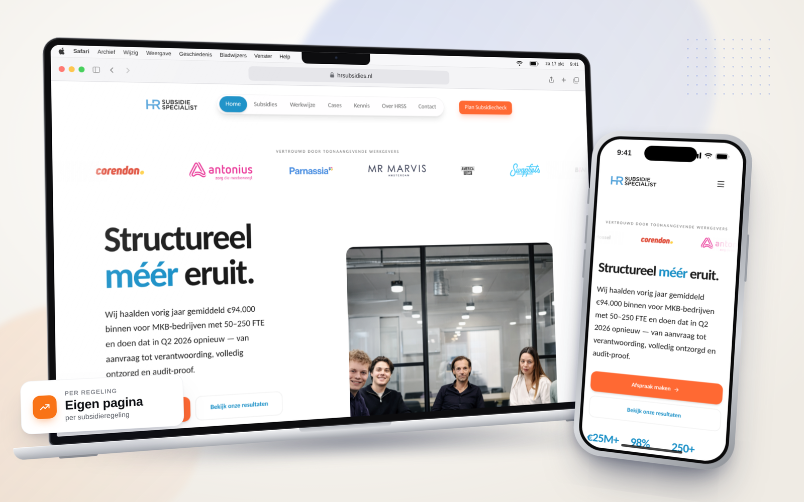 Website van HRsubsidies op laptop en mobiel