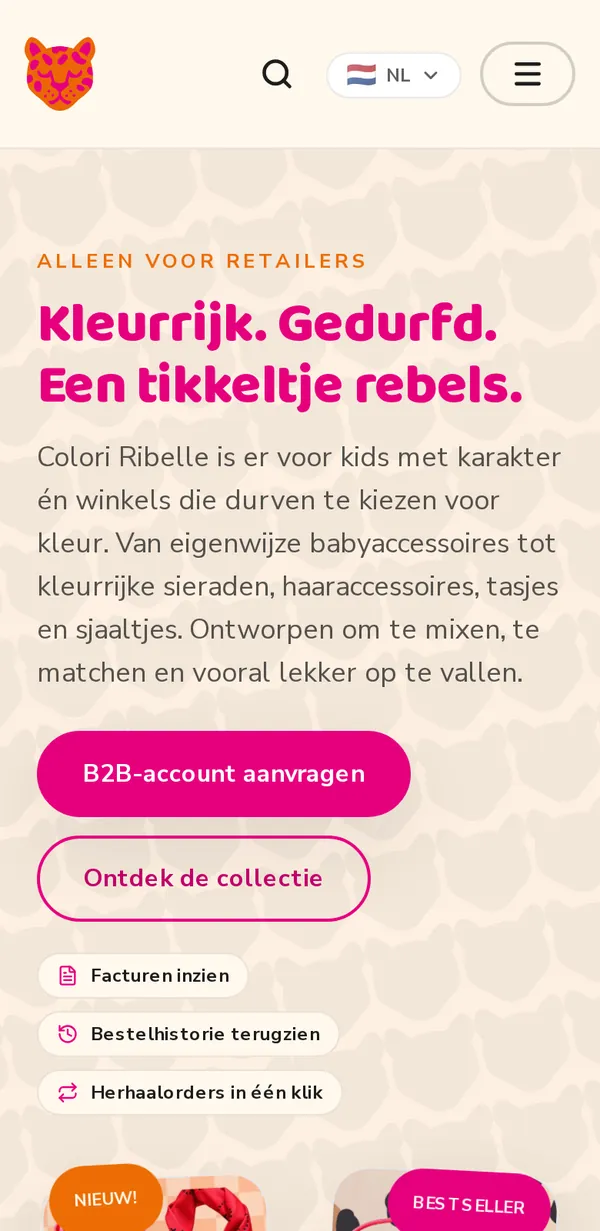 Homepage van Colori Ribelle op een telefoon