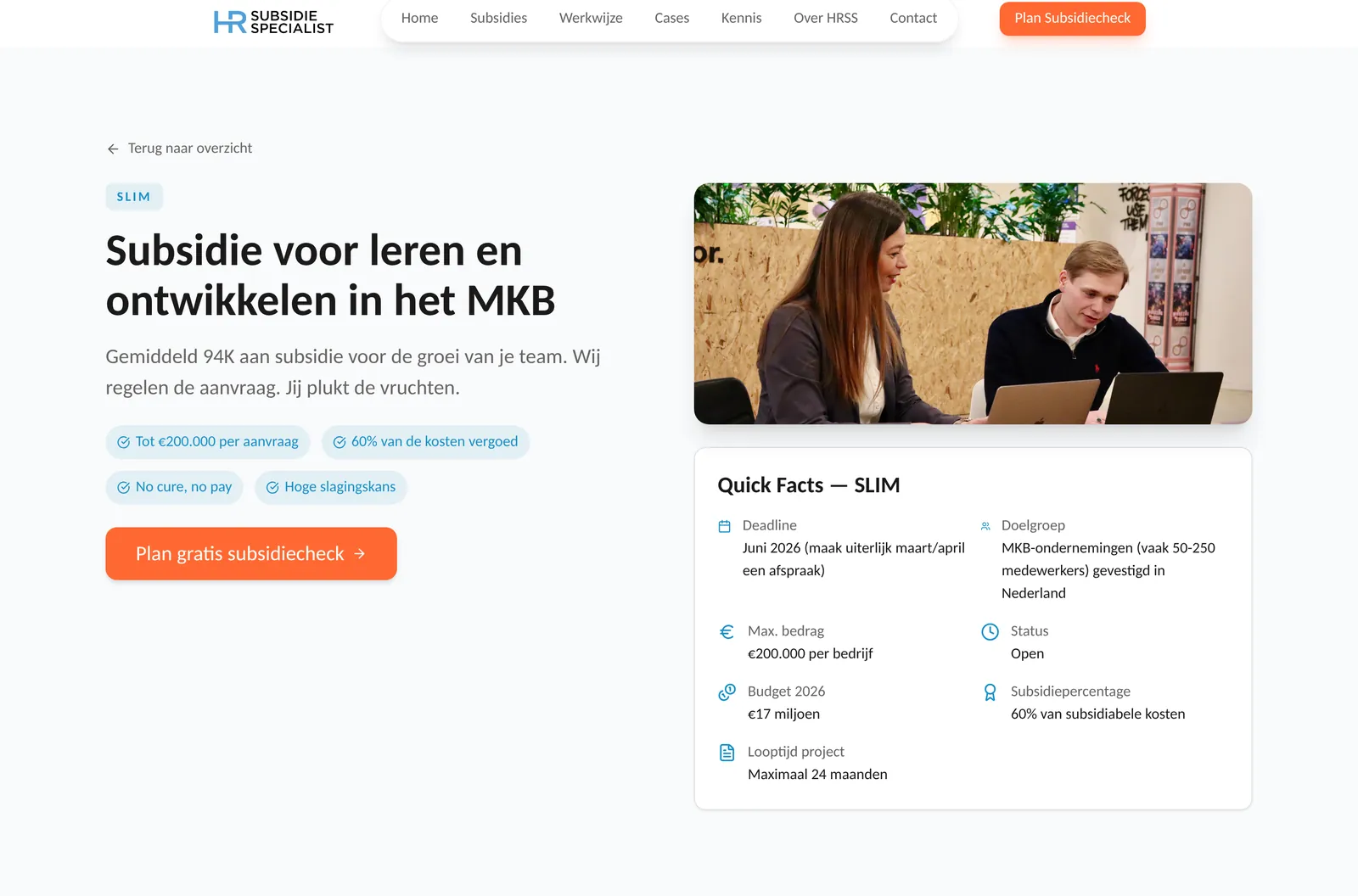 Regelingpagina SLIM met de belangrijkste feiten in één overzicht
