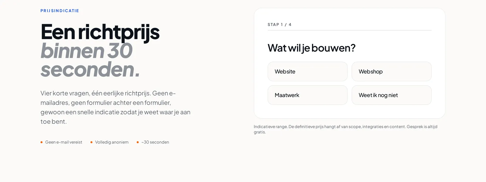 Richtprijs-tool: wat wil je bouwen