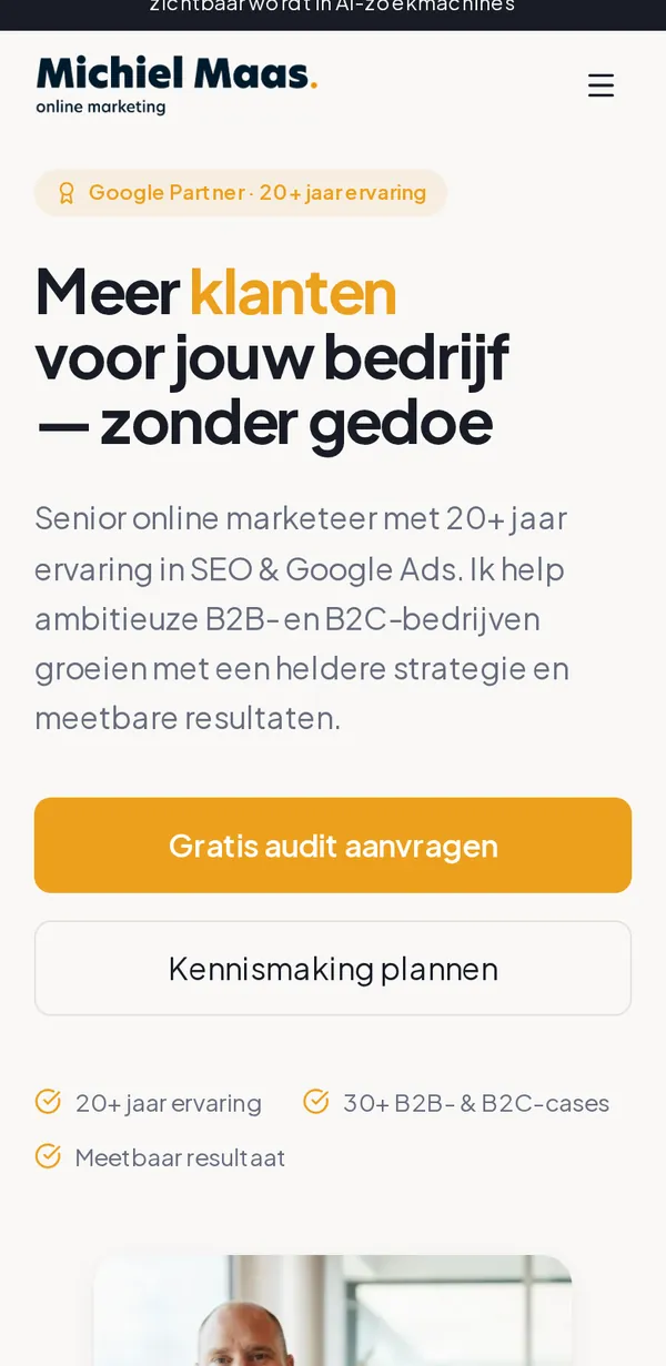 Homepage van Michiel Maas op een telefoon