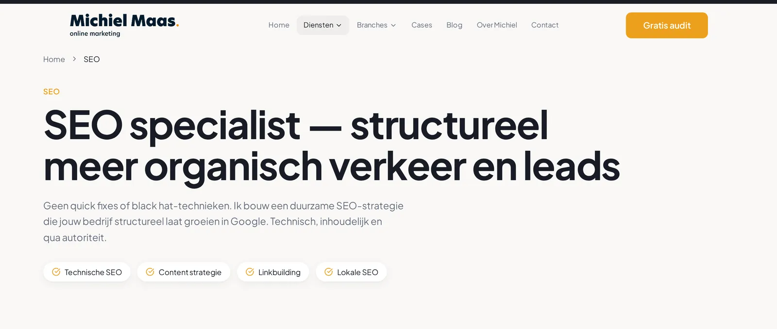 Dienstpagina SEO op de site van Michiel Maas