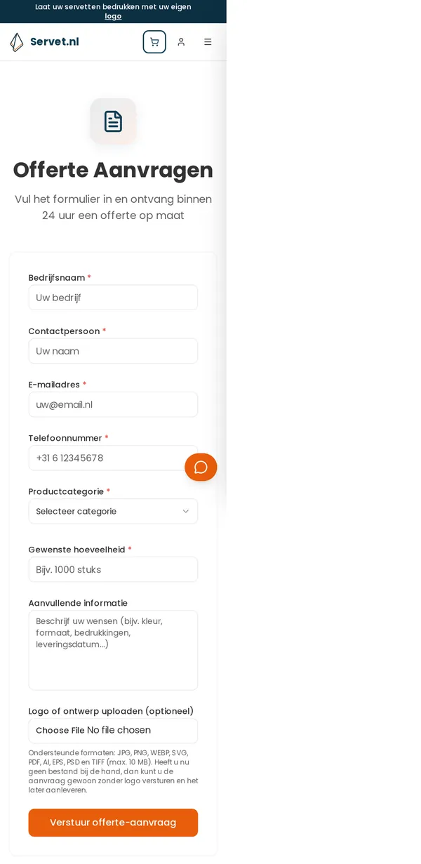 Offertepagina van Servet.nl op een telefoon