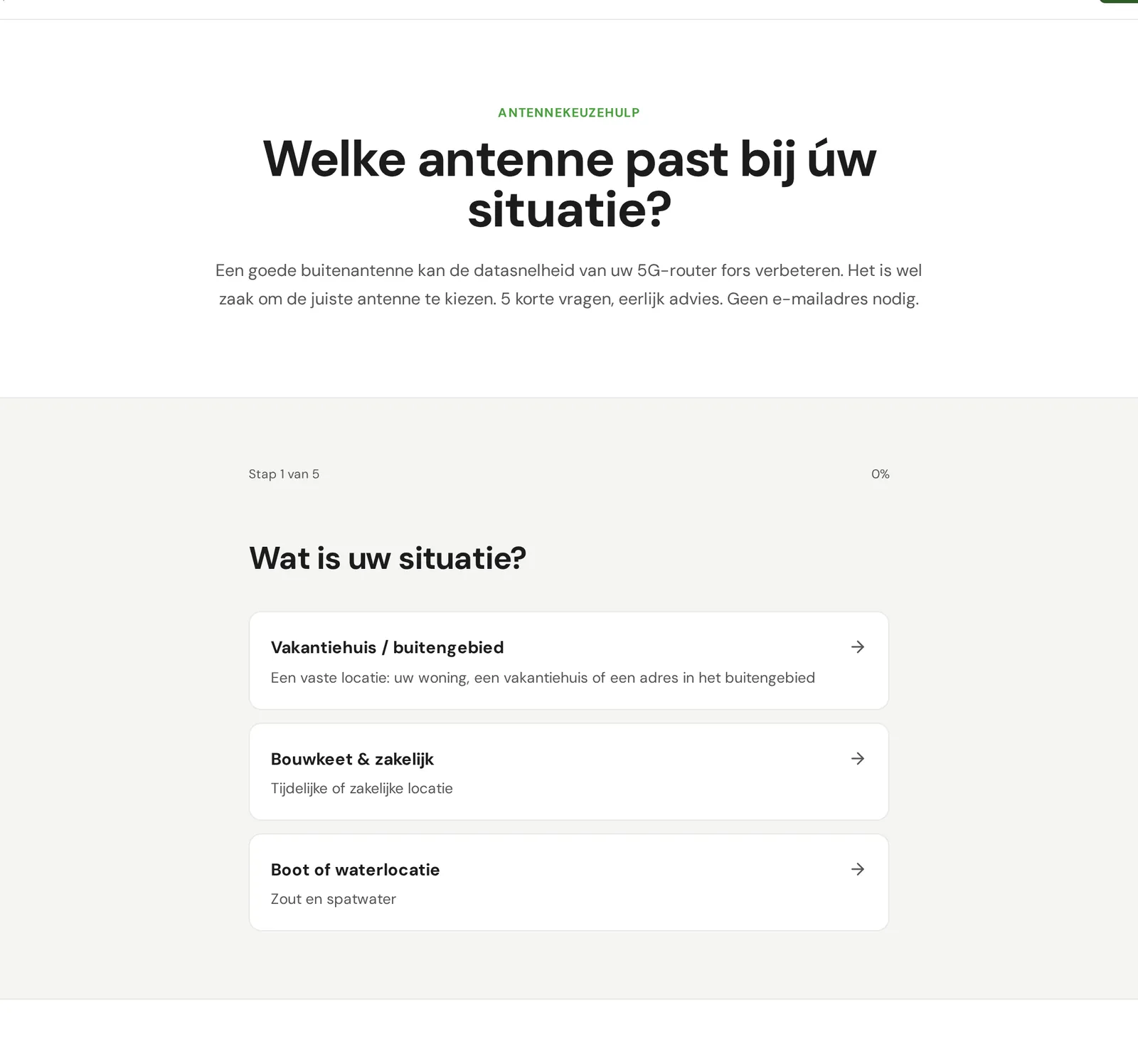 Keuzehulp van Signalwave met de eerste vraag: wat is uw situatie
